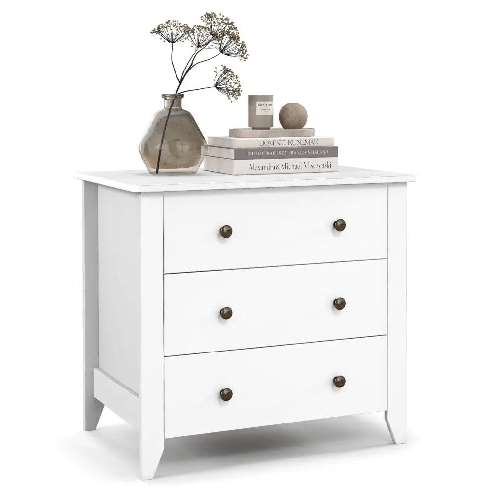 3 Drawer Dresser Chest of Drawers Bedside Table-White - White - Dressers & Chests
