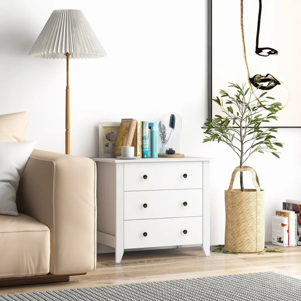 3 Drawer Dresser Chest of Drawers Bedside Table-White - White - Dressers & Chests