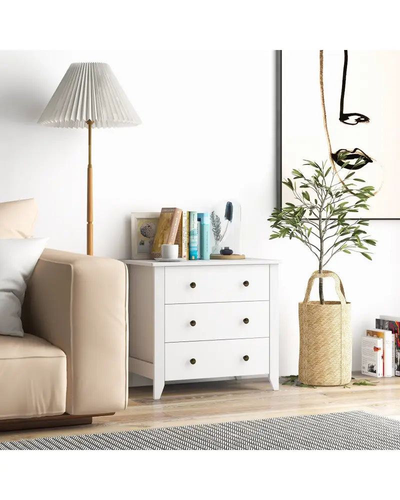 3 Drawer Dresser Chest of Drawers Bedside Table-White - White - Dressers & Chests