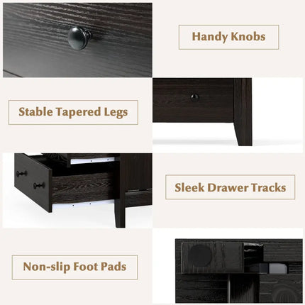 3-Drawer Dresser Wide Chest of Drawers Modern Large Nightstand Closet Storage Organizer-Dark Brown Costway