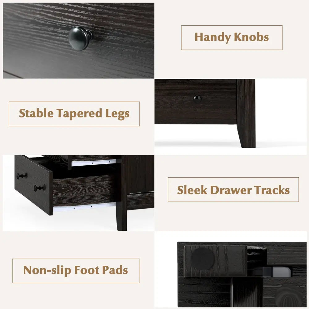 3-Drawer Dresser Wide Chest of Drawers Modern Large Nightstand Closet Storage Organizer-Dark Brown - Dark Brown