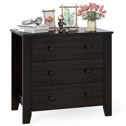 3-Drawer Dresser Wide Chest of Drawers Modern Large Nightstand Closet Storage Organizer-Dark Brown Costway