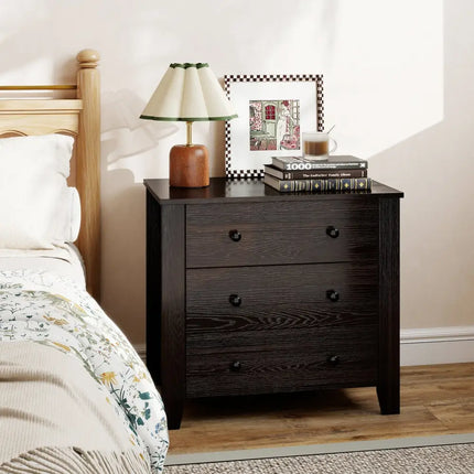 3-Drawer Dresser Wide Chest of Drawers Modern Large Nightstand Closet Storage Organizer-Dark Brown Costway