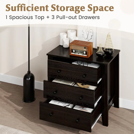 3-Drawer Dresser Wide Chest of Drawers Modern Large Nightstand Closet Storage Organizer-Dark Brown Costway