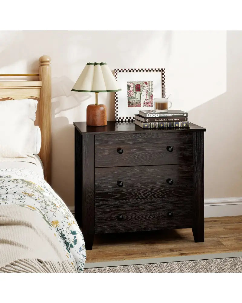 3-Drawer Dresser Wide Chest of Drawers Modern Large Nightstand Closet Storage Organizer-Dark Brown - Dark Brown