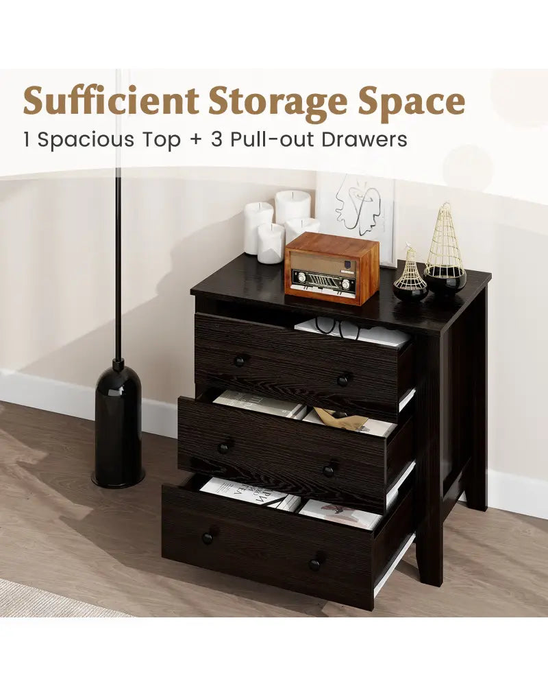 3-Drawer Dresser Wide Chest of Drawers Modern Large Nightstand Closet Storage Organizer-Dark Brown - Dark Brown