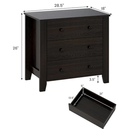 3-Drawer Dresser Wide Chest of Drawers Modern Large Nightstand Closet Storage Organizer-Dark Brown Costway