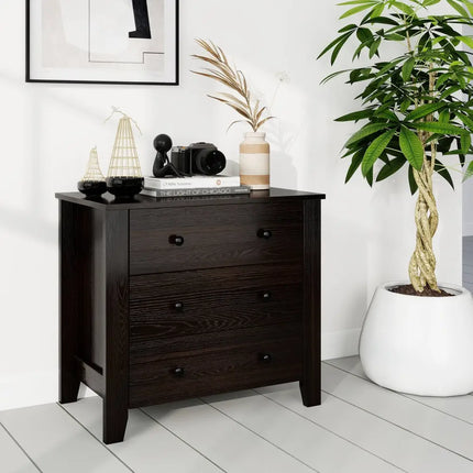 3-Drawer Dresser Wide Chest of Drawers Modern Large Nightstand Closet Storage Organizer-Dark Brown Costway