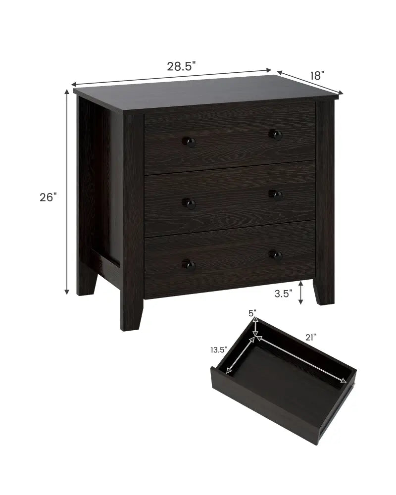 3-Drawer Dresser Wide Chest of Drawers Modern Large Nightstand Closet Storage Organizer-Dark Brown - Dark Brown