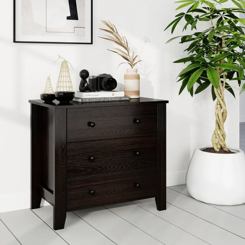 3-Drawer Dresser Wide Chest of Drawers Modern Large Nightstand Closet Storage Organizer-Dark Brown - Dark Brown