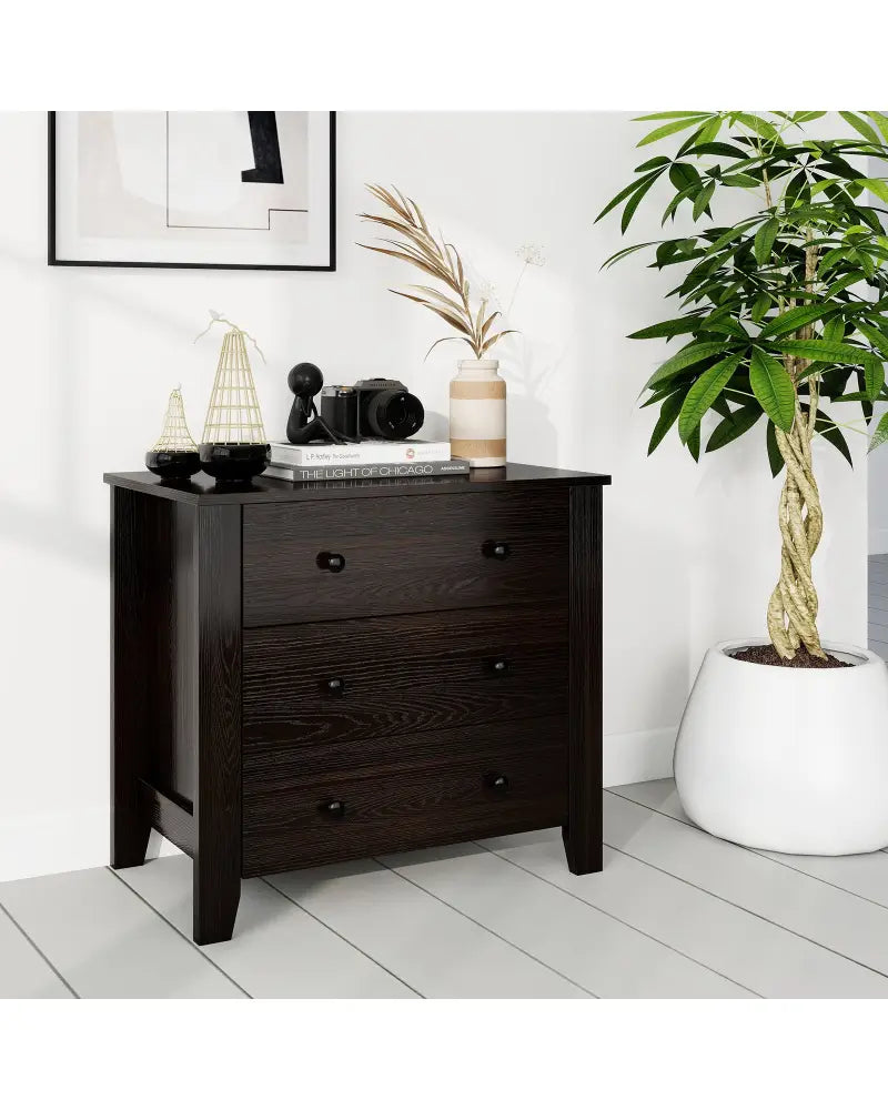 3-Drawer Dresser Wide Chest of Drawers Modern Large Nightstand Closet Storage Organizer-Dark Brown - Dark Brown