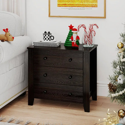 3-Drawer Dresser Wide Chest of Drawers Modern Large Nightstand Closet Storage Organizer-Dark Brown Costway