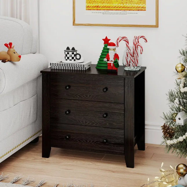 3-Drawer Dresser Wide Chest of Drawers Modern Large Nightstand Closet Storage Organizer-Dark Brown Costway