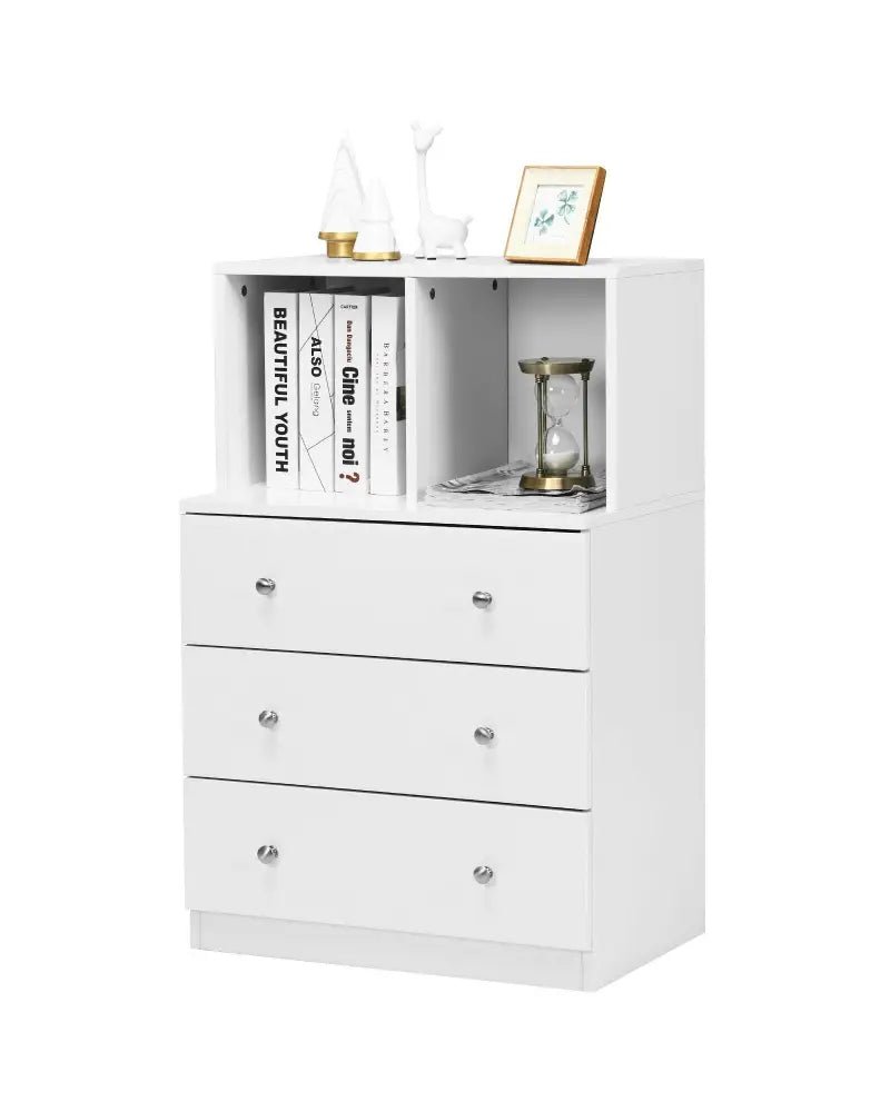 3 Drawer Dresser with Cubbies Storage Chest for Bedroom Living Room-White - White - Dressers & Chests