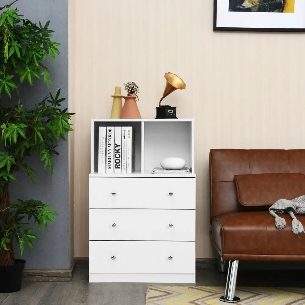 3 Drawer Dresser with Cubbies Storage Chest for Bedroom Living Room-White - White - Dressers & Chests