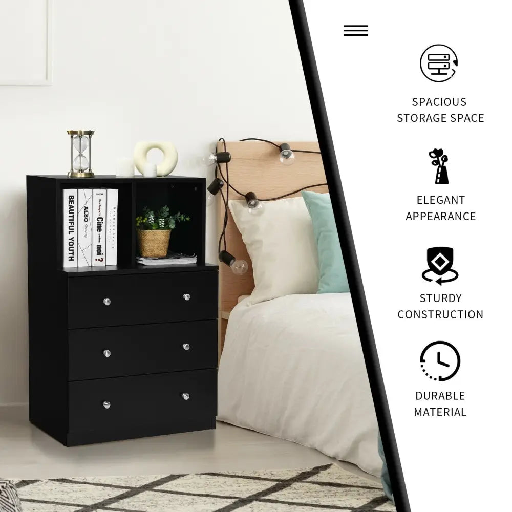 3 Drawer Dresser with Cubbies Storage Chest for Bedroom Living Room-Black - Black - Dressers & Chests