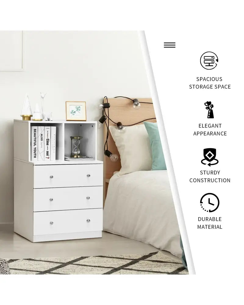 3 Drawer Dresser with Cubbies Storage Chest for Bedroom Living Room-White - White - Dressers & Chests