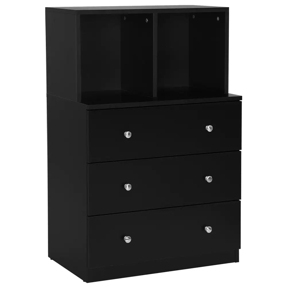 3 Drawer Dresser with Cubbies Storage Chest for Bedroom Living Room-Black - Black - Dressers & Chests