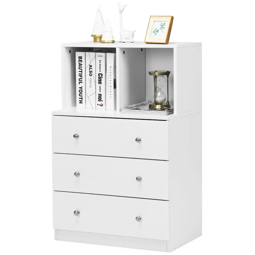 3 Drawer Dresser with Cubbies Storage Chest for Bedroom Living Room-White - White - Dressers & Chests