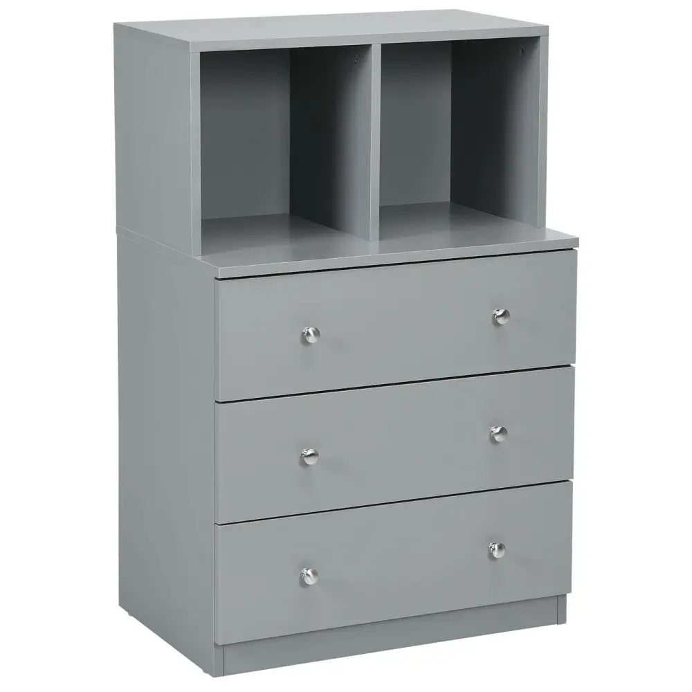 3 Drawer Dresser with Cubbies Storage Chest for Bedroom Living Room-Gray - Gray - Dressers & Chests