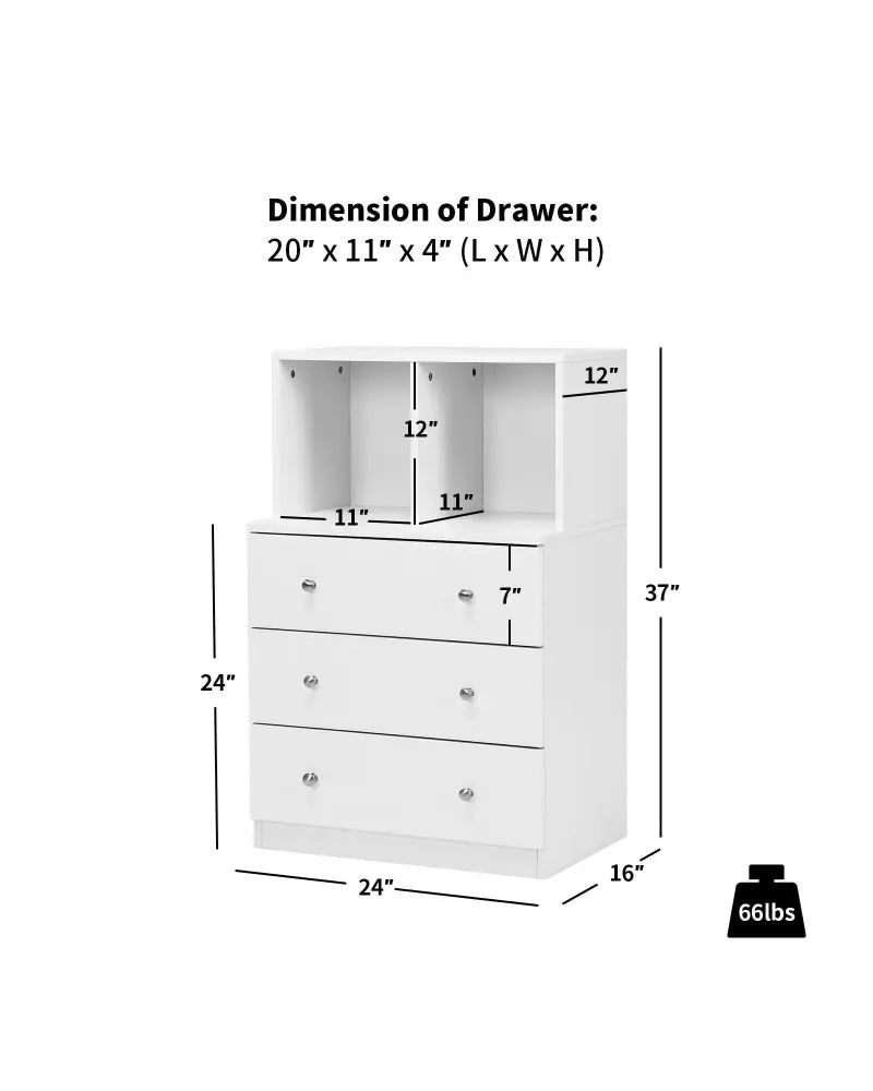 3 Drawer Dresser with Cubbies Storage Chest for Bedroom Living Room-White - White - Dressers & Chests
