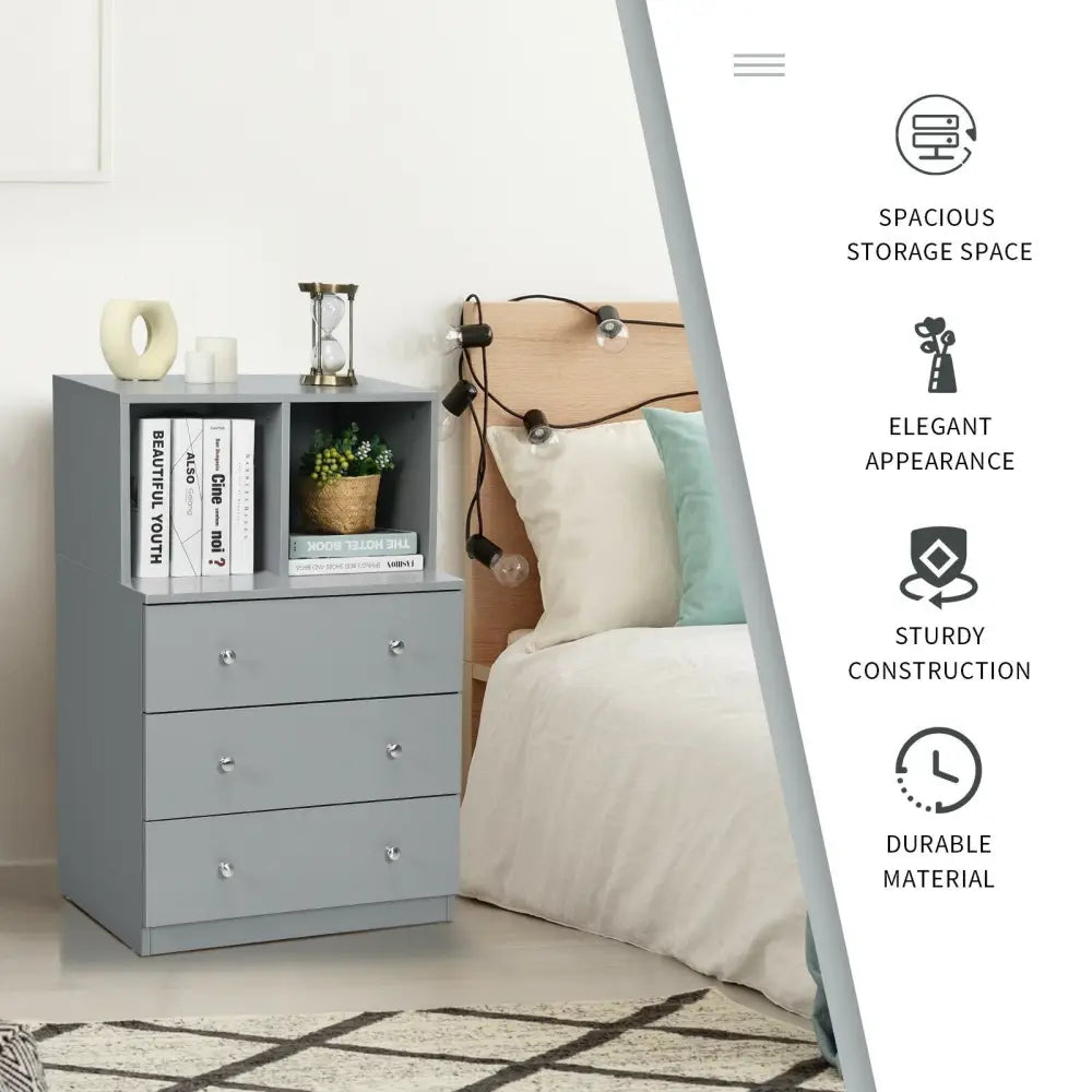 3 Drawer Dresser with Cubbies Storage Chest for Bedroom Living Room-Gray - Gray - Dressers & Chests