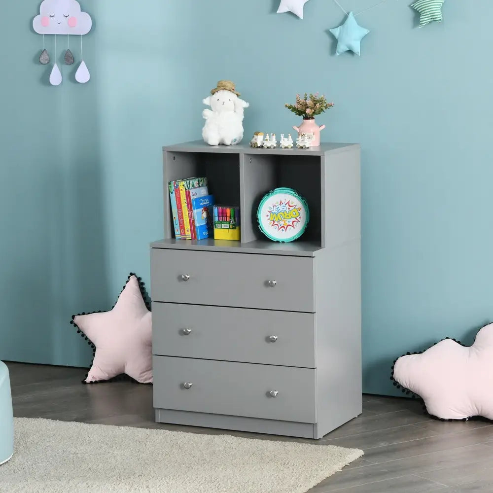 3 Drawer Dresser with Cubbies Storage Chest for Bedroom Living Room-Gray - Gray - Dressers & Chests