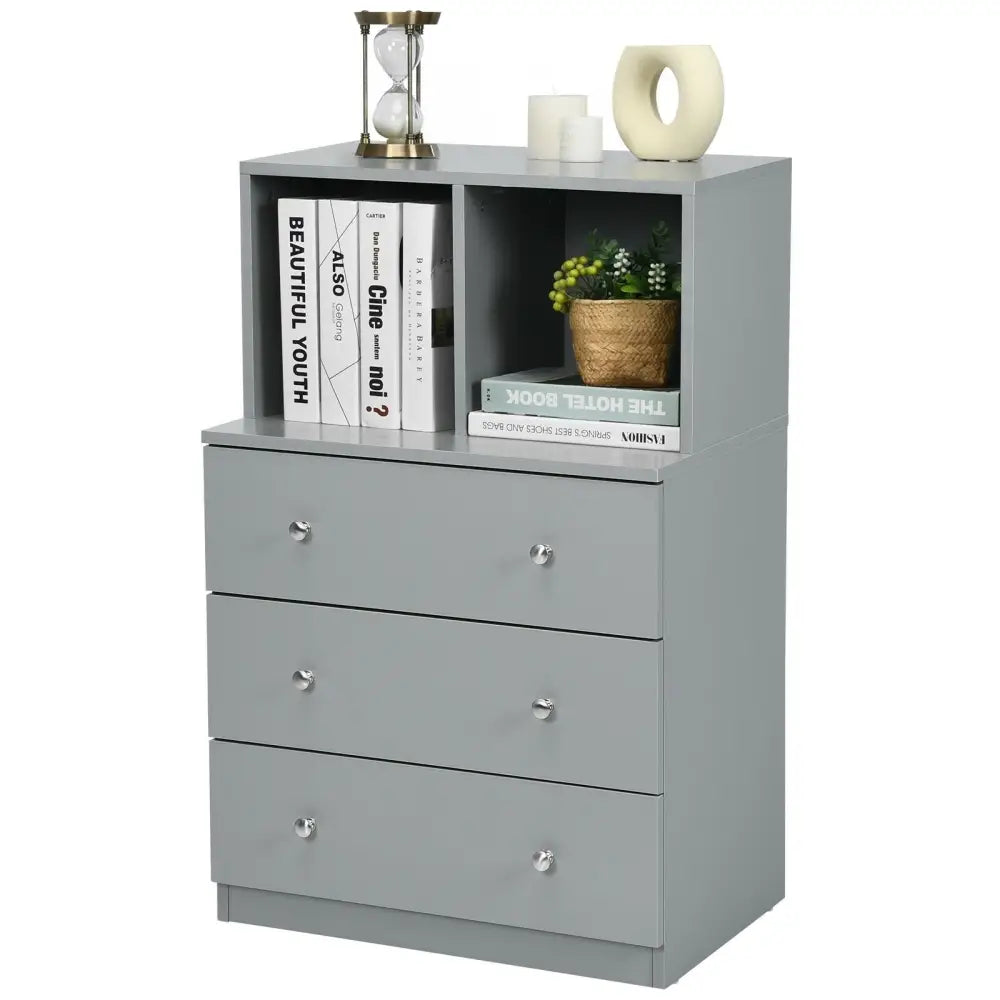3 Drawer Dresser with Cubbies Storage Chest for Bedroom Living Room-Gray - Gray - Dressers & Chests