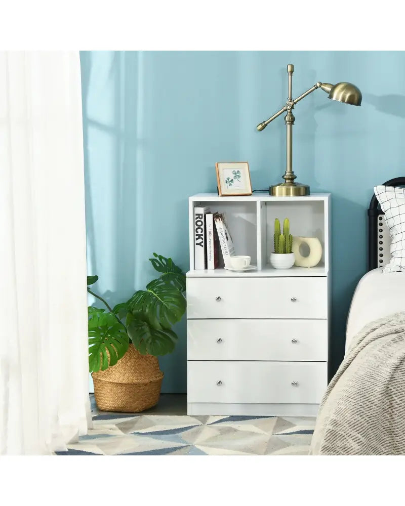 3 Drawer Dresser with Cubbies Storage Chest for Bedroom Living Room-White - White - Dressers & Chests
