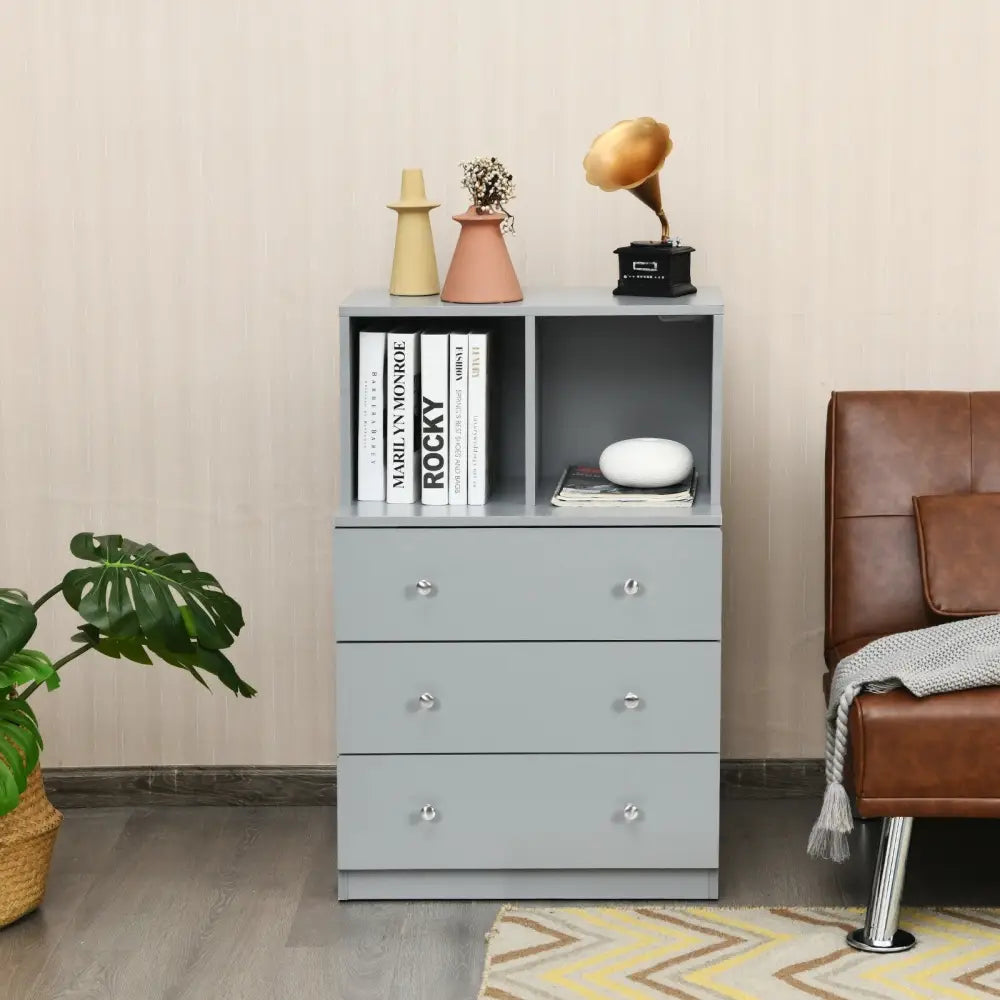 3 Drawer Dresser with Cubbies Storage Chest for Bedroom Living Room-Gray - Gray - Dressers & Chests
