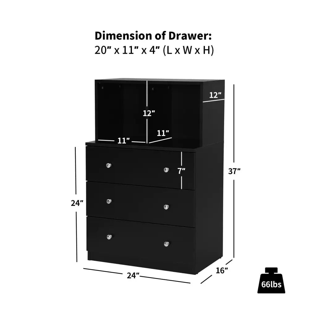 3 Drawer Dresser with Cubbies Storage Chest for Bedroom Living Room-Black - Black - Dressers & Chests