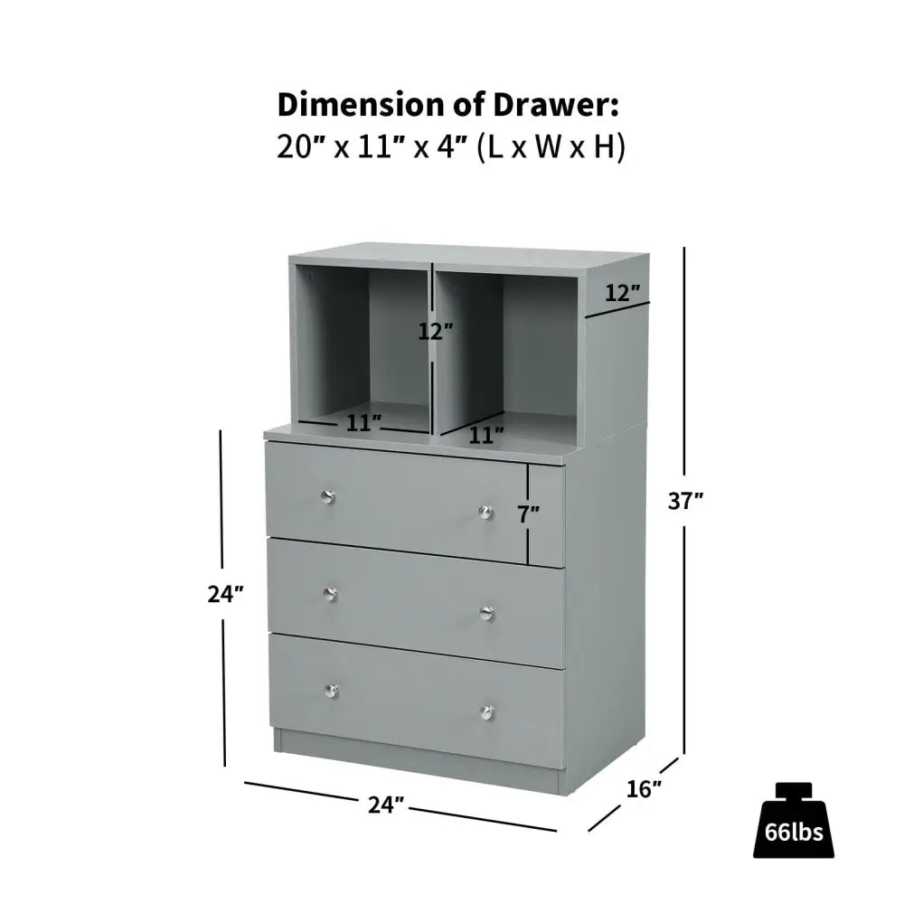 3 Drawer Dresser with Cubbies Storage Chest for Bedroom Living Room-Gray - Gray - Dressers & Chests