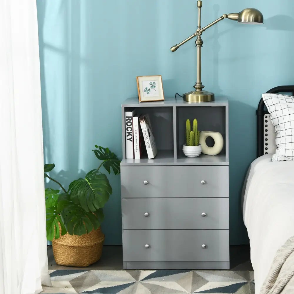 3 Drawer Dresser with Cubbies Storage Chest for Bedroom Living Room-Gray - Gray - Dressers & Chests