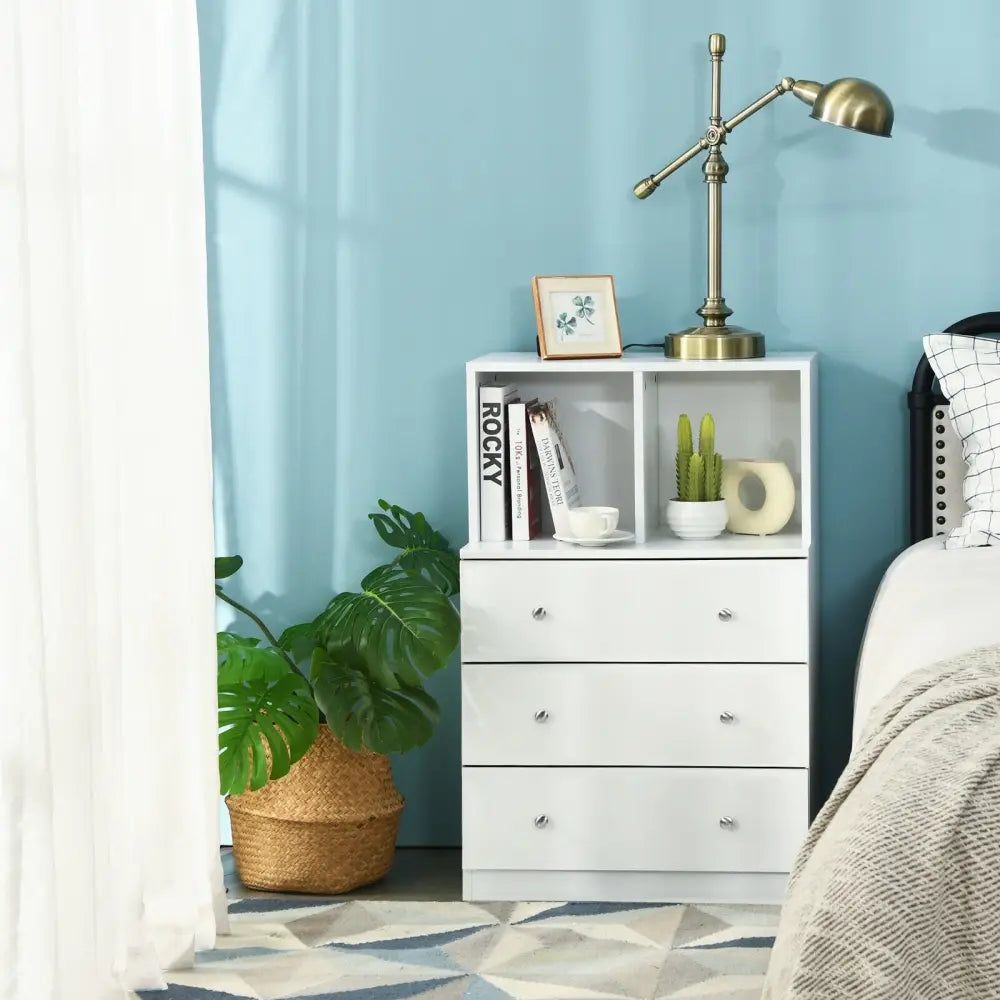 3 Drawer Dresser with Cubbies Storage Chest for Bedroom Living Room-White - White - Dressers & Chests