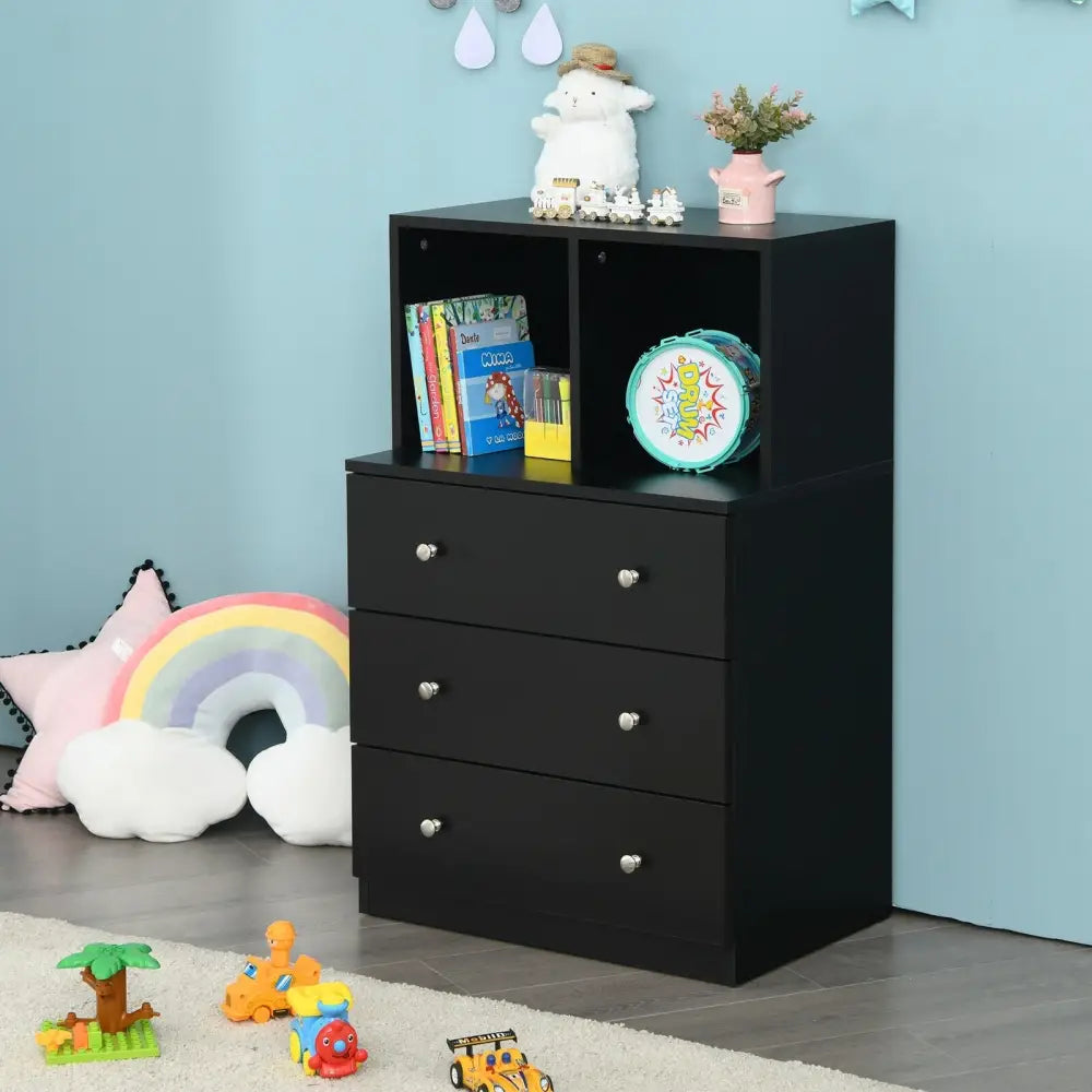 3 Drawer Dresser with Cubbies Storage Chest for Bedroom Living Room-Black - Black - Dressers & Chests