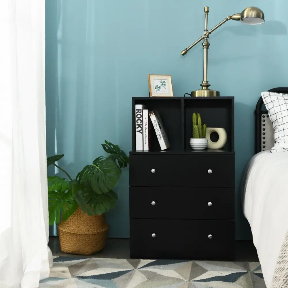 3 Drawer Dresser with Cubbies Storage Chest for Bedroom Living Room-Black - Black - Dressers & Chests