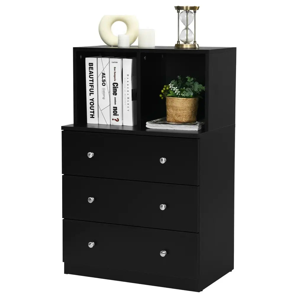 3 Drawer Dresser with Cubbies Storage Chest for Bedroom Living Room-Black - Black - Dressers & Chests