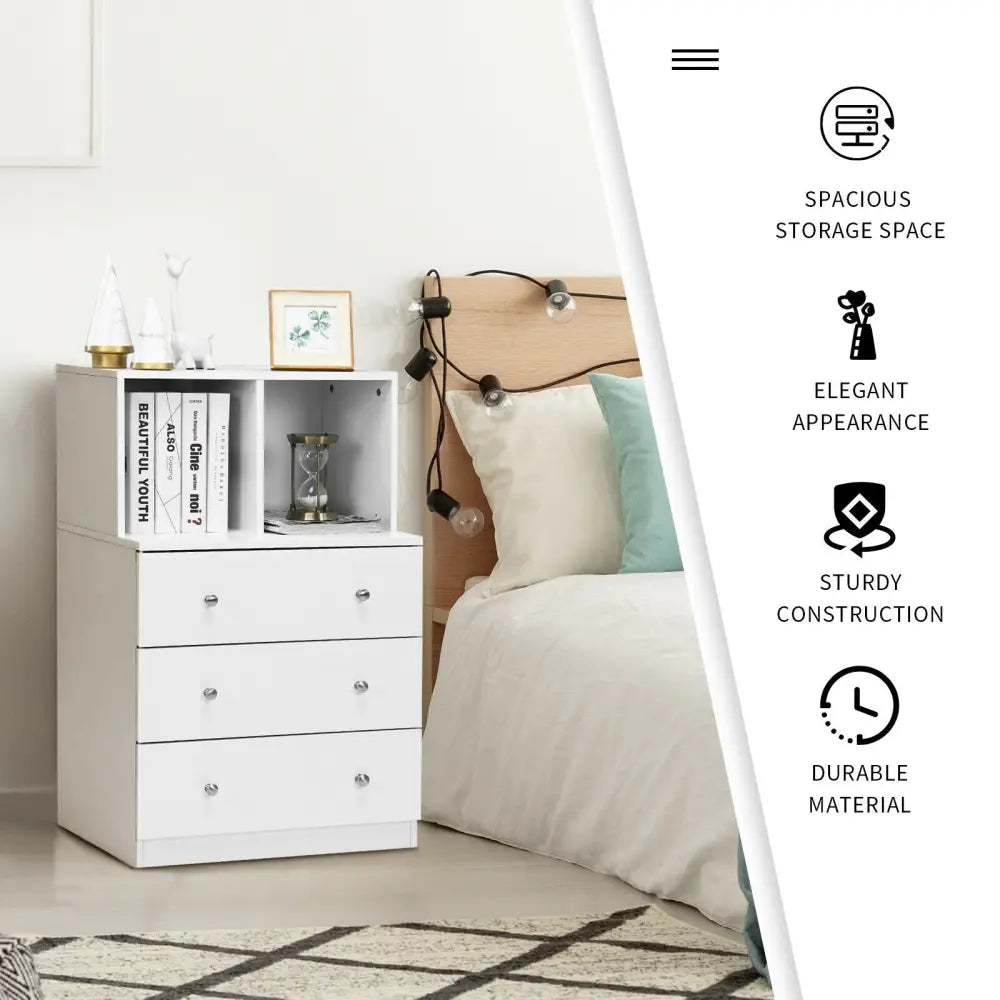 3 Drawer Dresser with Cubbies Storage Chest for Bedroom Living Room-White - White - Dressers & Chests