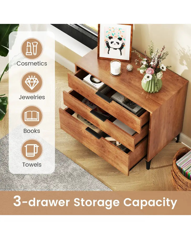 3 Drawer Dresser with Interlock System for Bedroom Living Room-Cherry - Cherry - Dressers & Chests