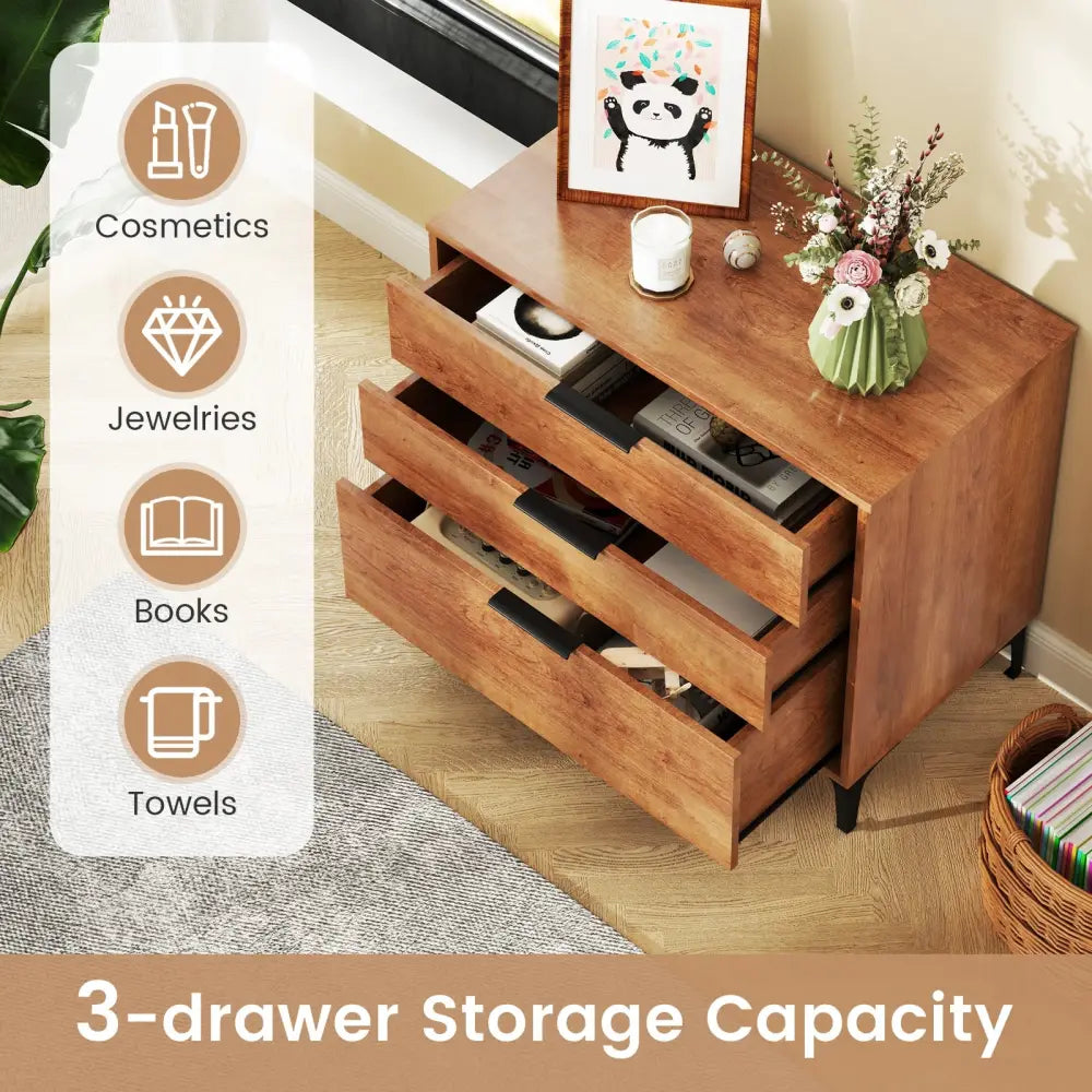3 Drawer Dresser with Interlock System for Bedroom Living Room-Cherry - Cherry - Dressers & Chests