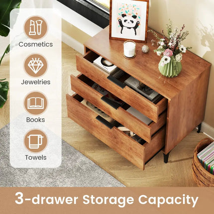 3 Drawer Dresser with Interlock System for Bedroom Living Room-Cherry Costway