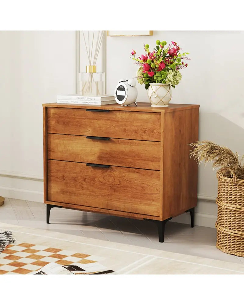 3 Drawer Dresser with Interlock System for Bedroom Living Room-Cherry - Cherry - Dressers & Chests