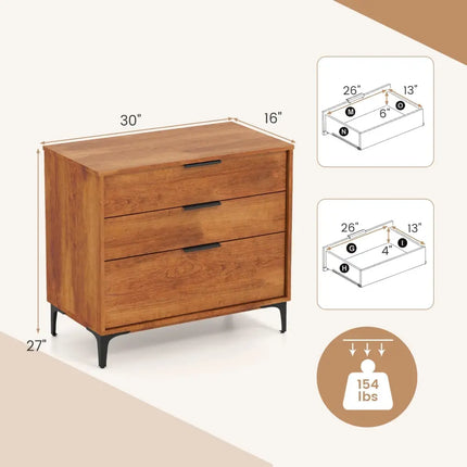 3 Drawer Dresser with Interlock System for Bedroom Living Room-Cherry Costway