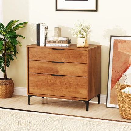 3 Drawer Dresser with Interlock System for Bedroom Living Room-Cherry Costway