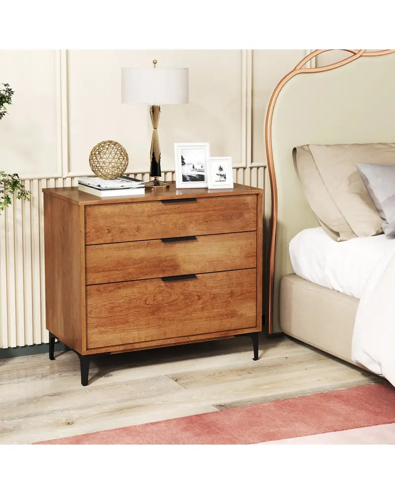 3 Drawer Dresser with Interlock System for Bedroom Living Room-Cherry - Cherry - Dressers & Chests