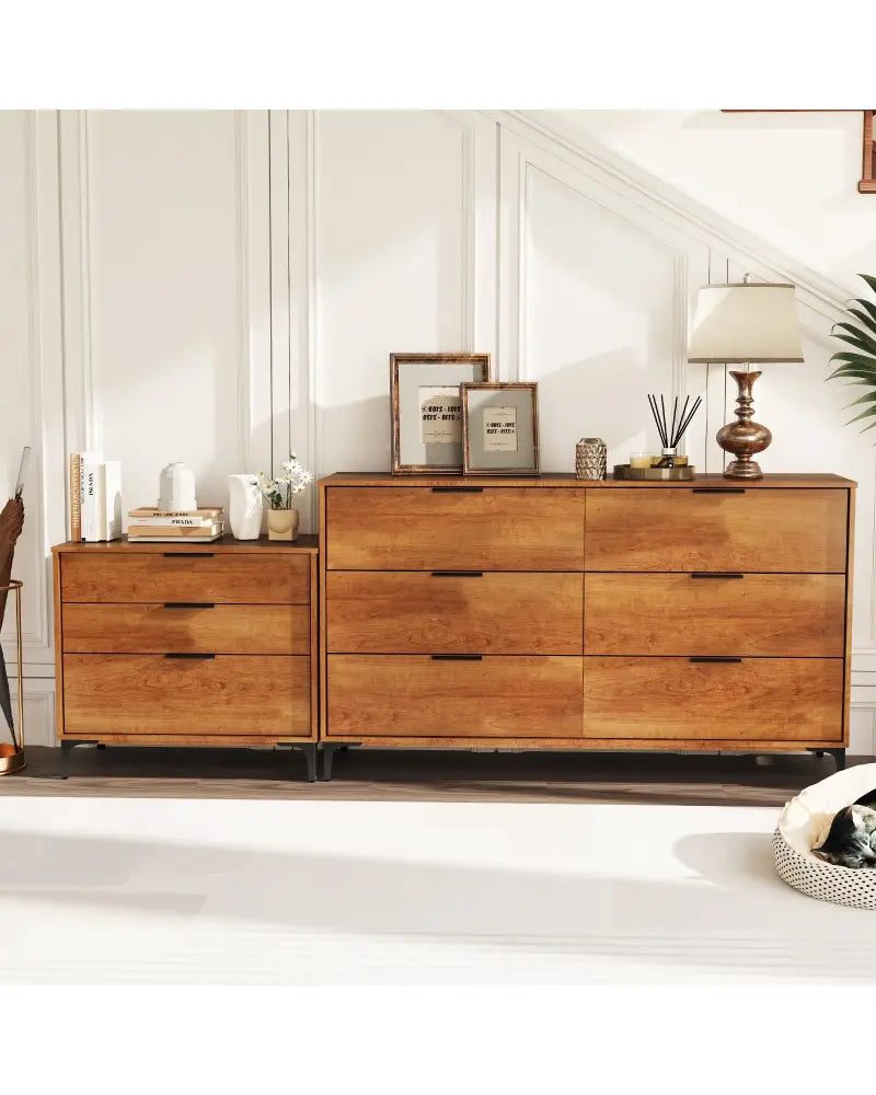 3 Drawer Dresser with Interlock System for Bedroom Living Room-Cherry - Cherry - Dressers & Chests