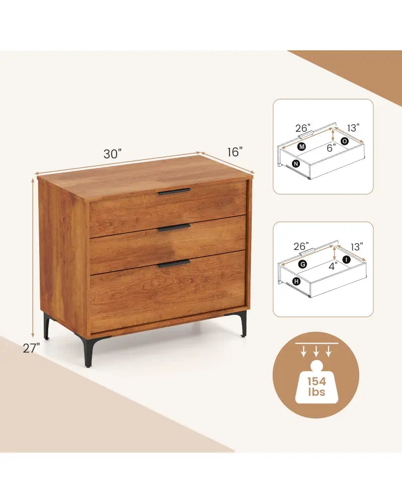 3 Drawer Dresser with Interlock System for Bedroom Living Room-Cherry - Cherry - Dressers & Chests
