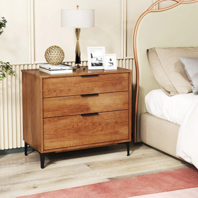 3 Drawer Dresser with Interlock System for Bedroom Living Room-Cherry Costway