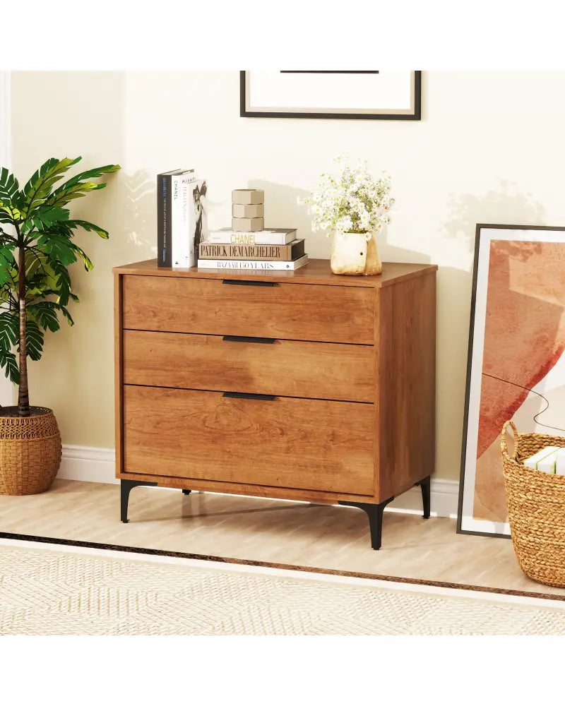 3 Drawer Dresser with Interlock System for Bedroom Living Room-Cherry - Cherry - Dressers & Chests