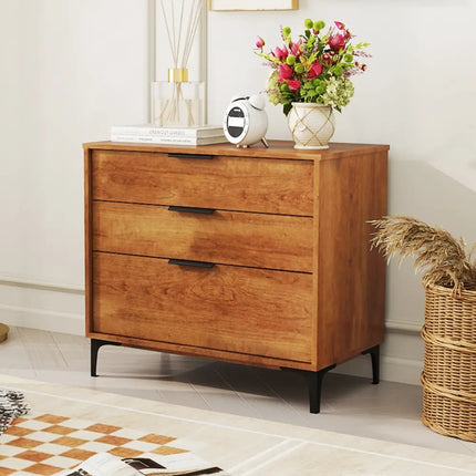3 Drawer Dresser with Interlock System for Bedroom Living Room-Cherry Costway